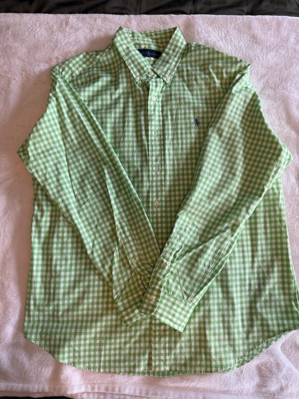Ralph Lauren Green and White Gingham Button-Down Shirt